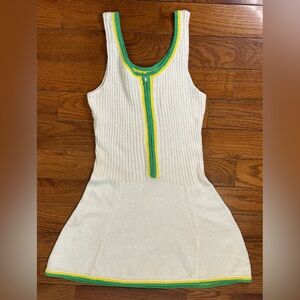 Hamilton Knits Vintage 1970s Cream Crochet Trim Sweater Dress Women’s Est XS